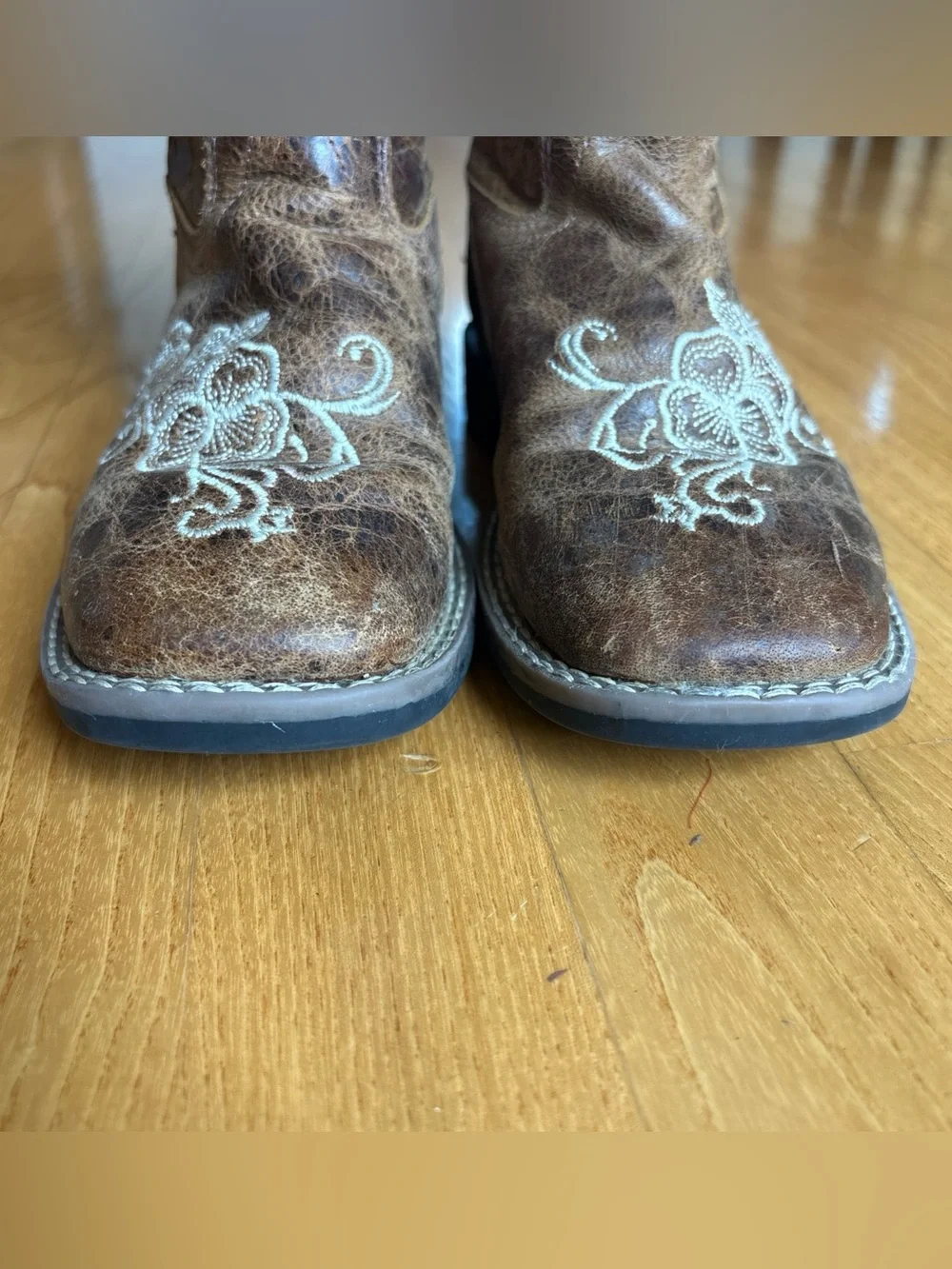 Shyanne Girls Boots Little Lasy Floral Embroidered Western Brown Youth Kid Sz 1D
